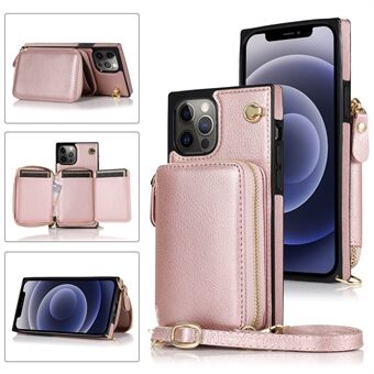 Kickstand Leather Zipper Purse Wallet Case Shoulder Bag for iPhone 12/12 Pro