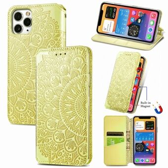 Imprinted Mandala Flower Pattern Auto-absorbed PU Leather Case Stand Wallet for iPhone 12 Pro / iPhone 12