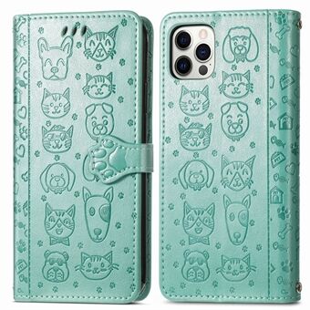 Imprinting Cat Dog Pattern Design Magnetic Leather Stand Cover Case for iPhone 12 Pro / iPhone 12