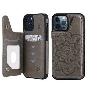 Imprint Mandala Flower PU Leather+TPU Card Holder Kickstand Case for iPhone 12/12 Pro