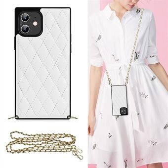 Stitching Rhombus Anti-fall Protective Hybrid Cover Case with Chain Lanyard for iPhone 12 / 12 Pro