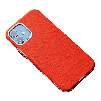 Cross Texture Design TPU Frame PU Leather Coated Phone Case with Metal Buttons for iPhone 12 / 12 Pro