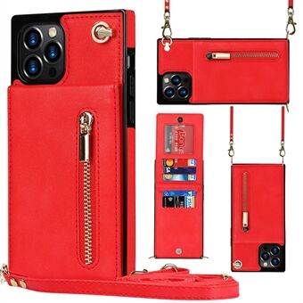 Shockproof Kickstand Design PU Leather Coated TPU Hybrid Case Phone Shell with Lanyard for iPhone 12 / 12 Pro