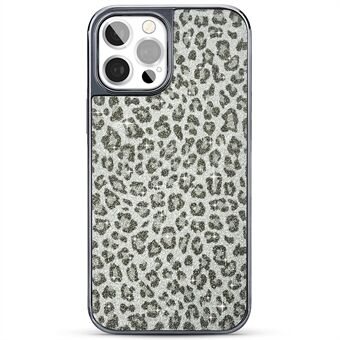 KINGXBAR Glitter Leopard Cheetah Print Pattern Soft TPU + Hard PC Protective Plating Back Case Cover for iPhone 12 / 12 Pro 6.1 inch