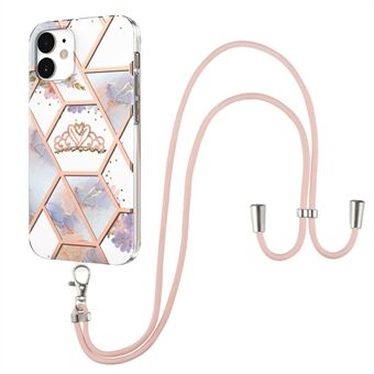 IMD IML Marble Flower Pattern Anti-Drop TPU Phone Case with Lanyard for iPhone 12 6.1 inch/12 Pro 6.1 inch