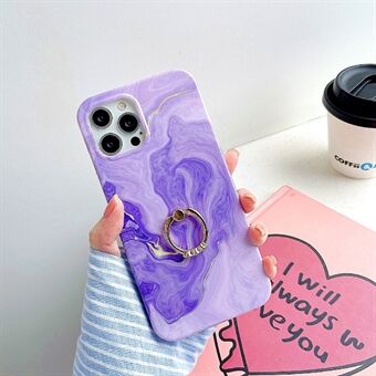 Rotary Finger Holder Kickstand TPU Metal Hybrid Marbling Case Lens Protection Phone Protective Shell for iPhone 12 6.1 inch/12 Pro 6.1 inch