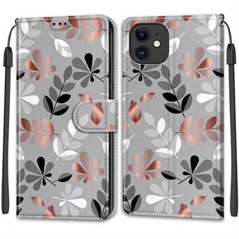 Stylish Pattern Printing Design Anti-Collision Leather Stand Cover Phone Case with Handy Strap for iPhone 12/12 Pro 6.1 inch