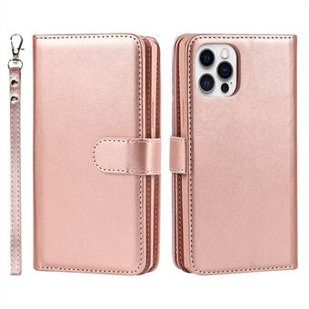 Detachable Design PU Leather Wallet Stand Phone Case Shell with Wrist Strap for iPhone 12 Pro / iPhone 12 6.1 inch