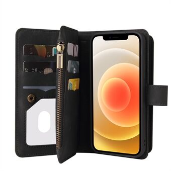 Stand Wallet Leather Flip Shell Skin-touch Feel Phone Case with Multiple Card Slots and Zipper Pocket for iPhone 12/12 Pro 6.1 inch