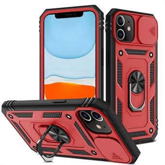 Ring Kickstand Hard PC Back + Soft TPU Impact-Resistant Bumpers Protective Case with Slide Camera Cover for iPhone 12 6.1 inch