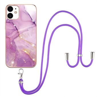 Bumper-proof IML IMD Marble Pattern Electroplating Frame TPU Phone Cover Case with Adjustable Lanyard for iPhone 12/12 Pro 6.1 inch