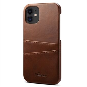 SUTENI 015 Series Solid Color Scratch-resistant PU Leather Coated PC Back Case with Card Holders for iPhone 12/12 Pro 6.1 inch