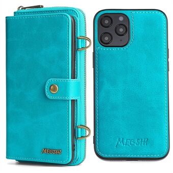 MEGSHI 020 Series Scratch-resistant Magnetic Detachable Design Shockproof PU Leather and TPU Wallet Cover Shoulder Bag for iPhone 12 Pro/12 6.1 inch