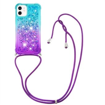 Gradient Quicksand Series Lanyard Design Flowing Liquid TPU Soft Scratch-resistant Protective Case Shell for iPhone 12 6.1 inch