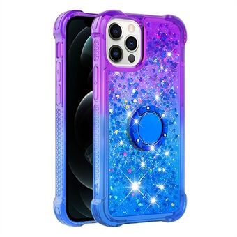 Ring Kickstand Design Phone Case Anti-fall Stylish Quicksand Flowing Liquid Glitter Soft TPU Gradient Shell for iPhone 12/12 Pro 6.1 inch