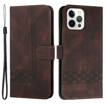 YX0010 Skin-touch Leather Case Imprinting Rhombus Lines Wallet Stand Phone Shell for iPhone 12/12 Pro 6.1 inch