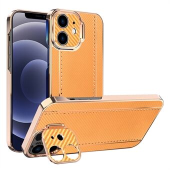 Kevlar and Carbon Fiber Texture Precise Cutouts Electroplating Frame PU Leather Coated PC Cover with Kickstand for iPhone 12 6.1 inch