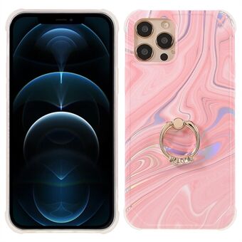 IMD Workmanship TPU + PC Hybrid Case Laser Marble Phone Cover with Ring Kickstand for iPhone 12/12 Pro 6.1 inch