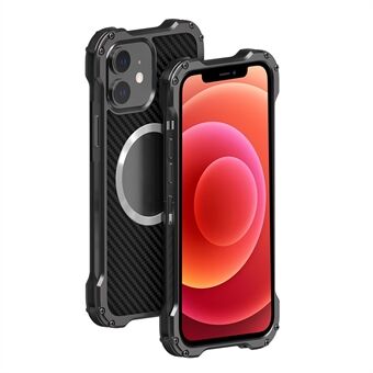 R-JUST RJ-51 Drop-Resistant Back Hollow Heat Dissipation Carbon Fiber PC + Aluminum Alloy Phone Case for iPhone 12 6.1 inch