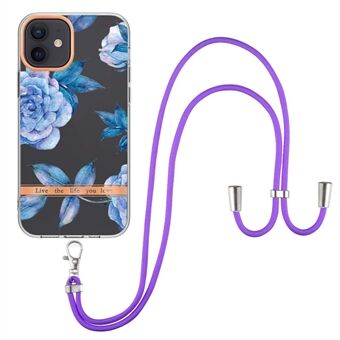 For iPhone 12/12 Pro 6.1 inch YB IMD-9 Series Flower Pattern IMD Electroplating Case Soft TPU Stylish Phone Shell Cover with Lanyard