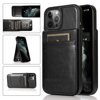 For iPhone 12 / 12 Pro Card Holder Kickstand Case PU Leather Coated TPU Phone Cover