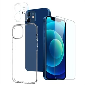 NORTHJO For iPhone 12 6.1 inch Super Clear TPU Phone Case with Tempered Glass Screen Protector and Back Camera Lens Cover