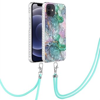 YB IMD Series-15 for iPhone 12 / 12 Pro 6.1 inch 2.0mm IMD IML Airbag TPU Case Protective Phone Cover with Long Lanyard - BK007