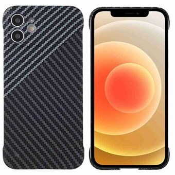 For iPhone 12 6.1 inch Splicing Carbon Fiber Texture Phone Case No Frame Incomplete Covering PC Shell