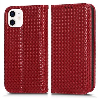 Cell Phone Wallet Case For iPhone 12 6.1 inch, Magnetic Auto-absorbed Grid Texture PU Leather Stand Anti-scratch Phone Cover