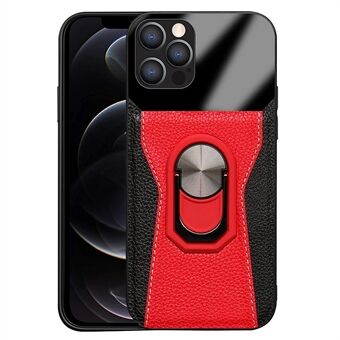 Litchi Texture Phone Case for iPhone 12 Pro / 12 6.1 inch, Bi-color PU Leather+Hard PC+TPU Kickstand Phone Cover Phone Shell