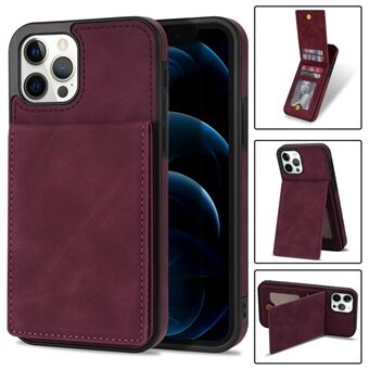 For iPhone 12 / 12 Pro 6.1 inch Anti-fall Solid Color Vertical Flip Kickstand Phone Case RFID Blocking PU Leather Coated TPU Shell with Multiple Card Slots