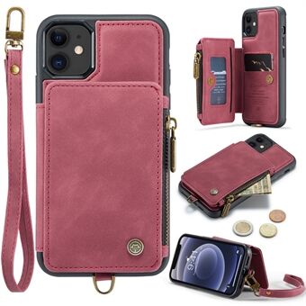 CASEME C20 Series for iPhone 12 / 12 Pro 6.1 inch RFID Blocking Handbag Kickstand Phone Cover PU Leather Coated TPU Zipper Wallet Case with Strap