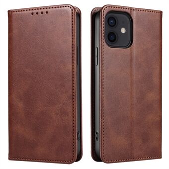 For iPhone 12 / 12 Pro 6.1 inch Anti-Scratch Phone Case Wallet Magnetic Leather Stand Calf Texture Phone Cover