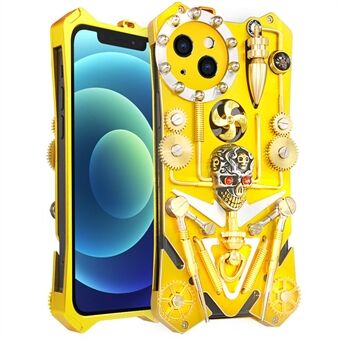 For iPhone 12 6.1 inch Metal Mechanical Gear Phone Case Steampunk Skull Shockproof Cover  - Gold