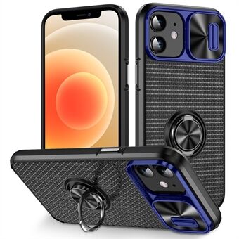 For iPhone 12 / 12 Pro Slide Lens Cover Phone Case Ring Kickstand PC+TPU Cell Phone Shell