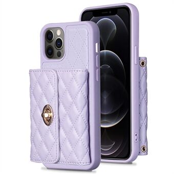 BF21 Phone Kickstand Case for iPhone 12 / 12 Pro 6.1 inch PU Leather+TPU Card Holder Cover with Shoulder Strap