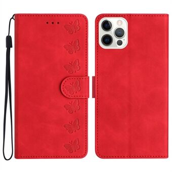 For iPhone 12 / 12 Pro 6.1 inch Butterfly Imprinted Shockproof Case PU Leather Wallet Cover with Stand