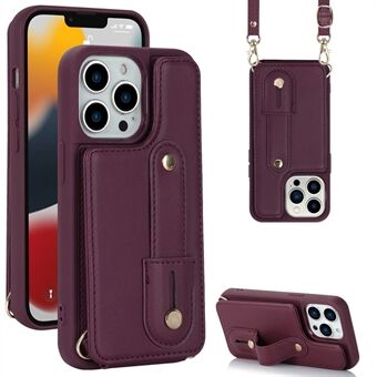 For iPhone 12 / 12 Pro Card Holder Phone Case Wristband Kickstand PU Leather+TPU Phone Cover