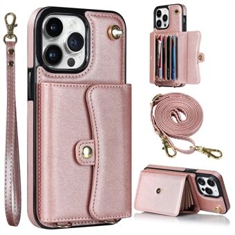 For iPhone 12 / 12 Pro PU Leather+TPU Phone Case Card Slots RFID Blocking Kickstand Cover with Short +Long Straps