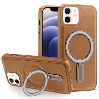 For iPhone 12 / 12 Pro 6.1 inch Phone Case Kickstand Design PU Leather Coated PC+TPU Magnetic Cover