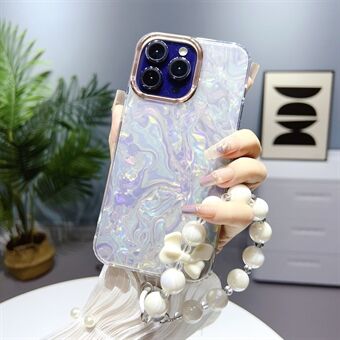 For iPhone 12 / 12 Pro 6.1 inch Shell Pattern Case TPU+PC IMD Phone Cover with Pearl Hand Chain