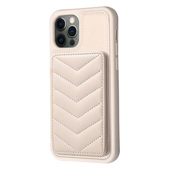 BF26 For iPhone 12 / 12 Pro Card Holder TPU+PU Leather Phone Case Wave Texture Stitching Line Kickstand Phone Cover