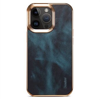 DENIOR For iPhone 12 / 12 Pro Waxy Textured Electroplating Case Genuine Cow Leather+PU Leather+PC Phone Cover