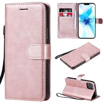 Solid Color Wallet Stand Leather Case with Strap for iPhone 12 Pro 6.1 inch