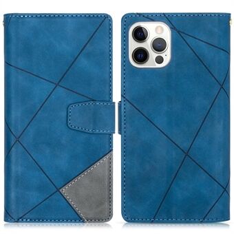 Imprinting Lines Splicing Zipper Pocket Design Leather Phone Wallet Case Protective Shell for iPhone 12 6.1 inch/12 Pro 6.1 inch