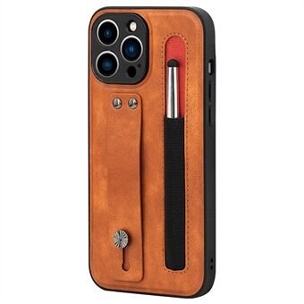 007 Series for iPhone 12 Pro 6.1 inch PU Leather Coated TPU Well-protected Anti-scratch Hand Strap Kickstand Cell Phone Case with Stylus