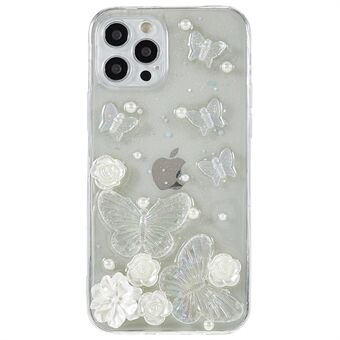 Shockproof Epoxy TPU Case for iPhone 12 Pro 6.1 inch Protective Phone Cover Precise Cutout Scratch Resistant Phone Shell with Artificial Pearls Decoration