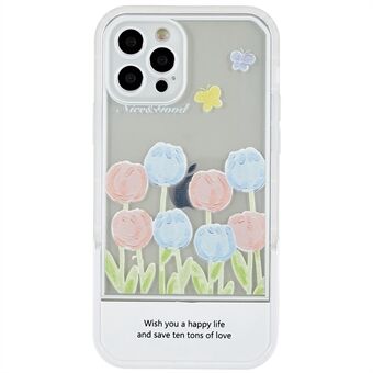 For iPhone 12 Pro 6.1 inch Tulips Flowers Pattern Printing Kickstand Case Soft TPU Shockproof Camera Lens Protective Cover