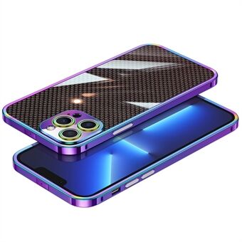 Stainless Steel Frame Case for iPhone 12 Pro 6.1 inch, Phone Bumper Cover with Carbon Fiber Aramid Fiber Back Film and Metal Lens Protector