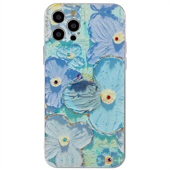 Epoxy IMD TPU Phone Case for iPhone 12 Pro 6.1 inch, Flower Pattern Rhinestone Decor Anti-scratch Cover